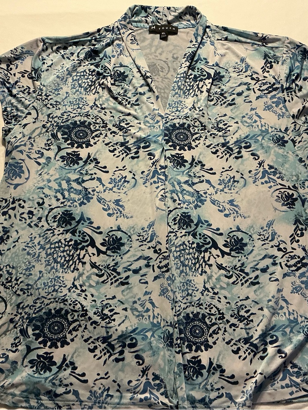 N Touch Blue Floral-Print V-Neck Top
